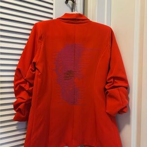 Chic Red Blazer with Artistic Back